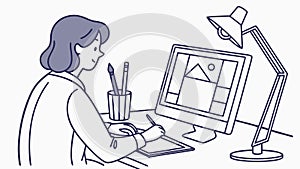 Designer Working on Computer with Drawing Tablet, vector design Generative AI