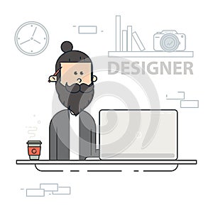 Designer working on laptop. Graphic design professional. Creative specialist at work.