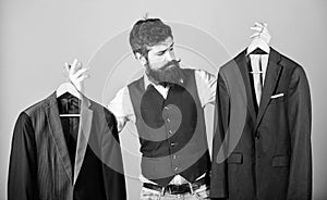 Designing made to measure suit. Custom made suit. Man bearded fashion couturier tailor. Elegant custom outfit. Tailoring