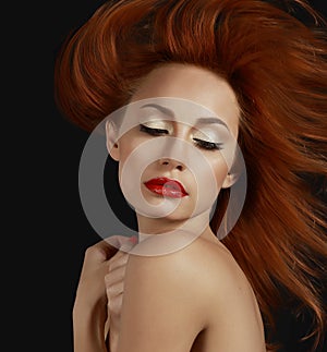 Desirable Redhead woman with Red Lips photo