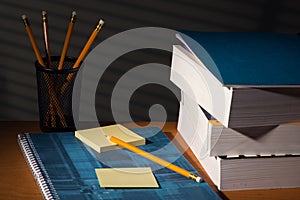 Desk with adhesive note in night