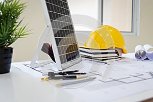 Desk of architects Solar Energy Powered Home Green for reduce global warming