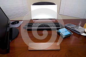 Desk and Blank Sign