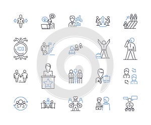 Desk bound line icons collection. Static, Seated, Stagnant, Immobile, Inactive, Sedentary, Stationary vector and linear