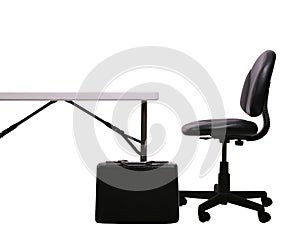 Desk, Brief Case, Chair on White