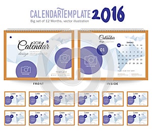 Desk Calendar 2016 Vector Design Template.