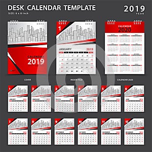 Desk calendar 2019 template. Set of 12 Months. Planner. Week starts on Sunday. Stationery design. advertisement. Vector layout.