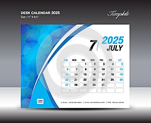 Desk Calendar 2025 year template, July 2025 template, wall calendar 2025 year, Week starts Sunday, Planner design, Stationery