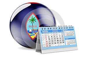 Desk calendar with Guamanian flag. 3D rendering