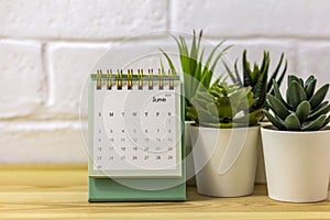 Desk calendar for June 2024 in the workplace