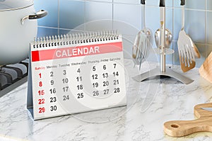 Desk Calendar on the kitchen table. 3D rendering