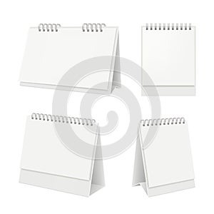 Desk calendar. Organizer with blank pages diary calendar on table vector realistic mockup