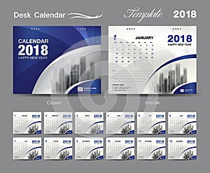 Desk Calendar 2018 template design, Blue cover layout