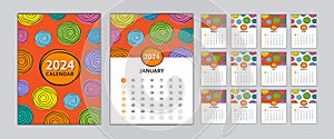 Desk calendar 2024 template set, Calendar design vector illustration, Set, wall calendar 2024 design, Poster, Orange cover design photo