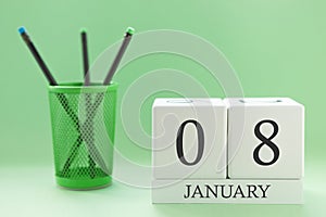 Desk calendar of two cubes for January 8