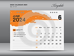 Desk calender 2024 design, June 2024 template, Calendar 2024 template, planner, simple, Wall calendar design, week starts on