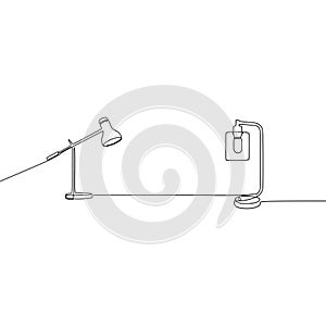 desk candle lamp and student lamp continuous line Lamp vector. Outline set of lamp icons for web design isolated on white