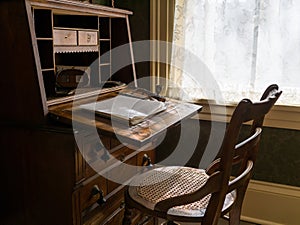 Desk and chair, window light