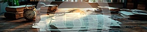Desk Covered in Torn Business Contracts and Financial Papers photo