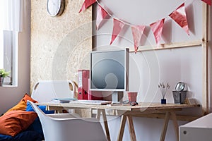 Desk with desktop computer