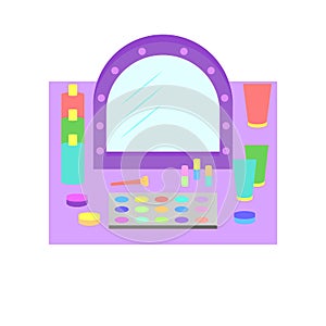 Desk elements of makeup vector color illustration