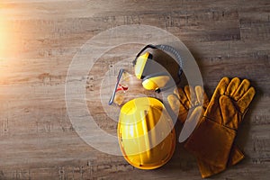 Desk of engineer contractor.engineering tools on wooden desk