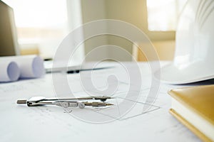 Desk of Engineering project with engineering tools