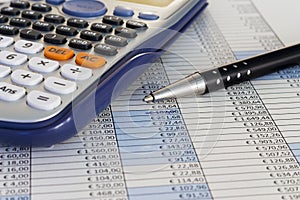 Desk with financial charts and histograms