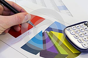 Desk with financial charts and histograms