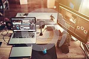 The desk of freelancer and equipment