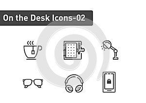 On the desk icon set isolated on white background ep02