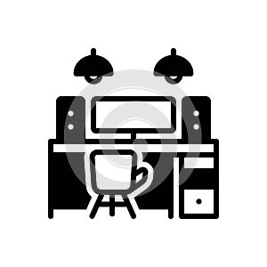 Black solid icon for Desk, workplace and office