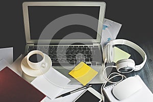 Desk with laptop closeup