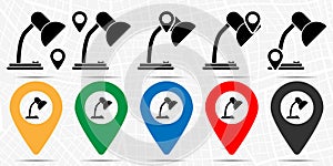 Desk light lamp icon in location set. Simple glyph, flat illustration element of education theme icons