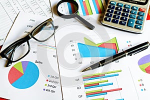 Desk office business financial accounting calculate, Graph analysis