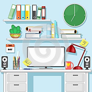 Desk Office Workspace flat Elements Vector Illustration