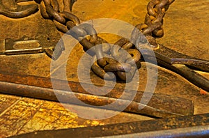 Desk with old and rusty locksmith tools