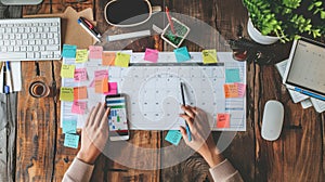 The desk with a planner.AI generated image