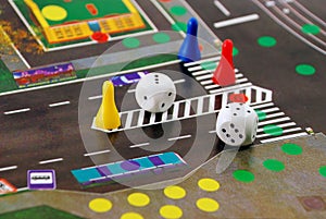 Desk play road rules with chips and cubes