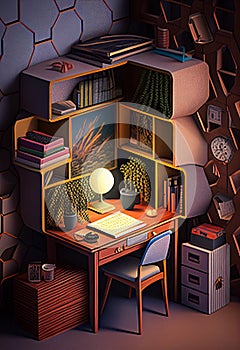 Desk in room illustration