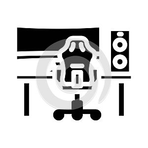 desk setup gaming pc glyph icon vector illustration