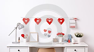 desk setup with love-themed decorations, creating a heartwarming workspace..AI Generated