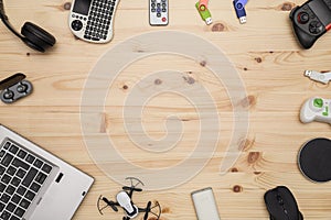 Desk with technology gadgets