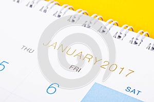 Desk top calendar January 2017 close up.