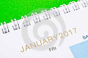 Desk top calendar January 2017 close up.