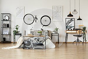 Desk with typewriter in bedroom