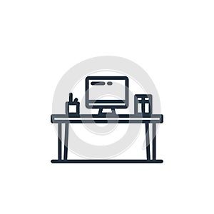 desk vector icon isolated on white background. Outline, thin line desk icon for website design and mobile, app development. Thin