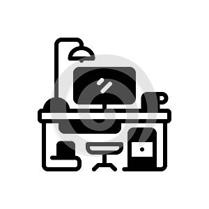 Black solid icon for Desk Work, computer and workplace