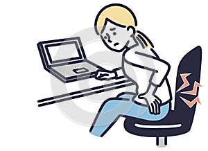 Desk work low back pain female simple illustration