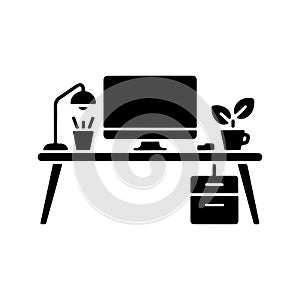 Desk Workspace Setup Solid Icon for Workstation